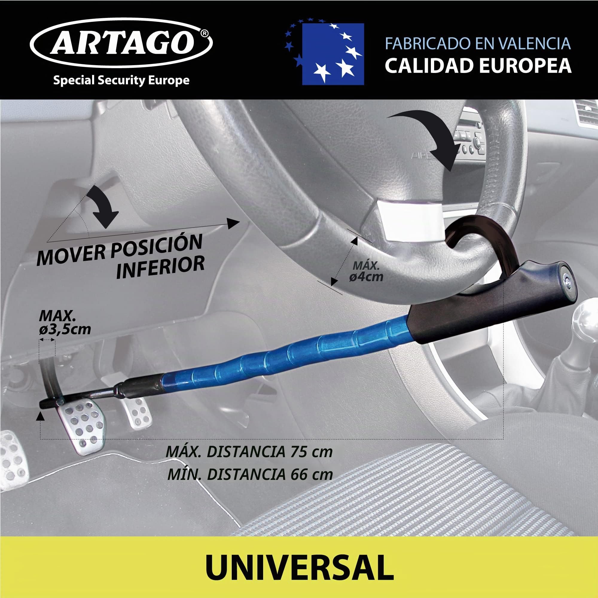 artago-880-antirrobo-coche-alta-gama-barra-volante-pedal-flexible-cable-acero-bl image 7