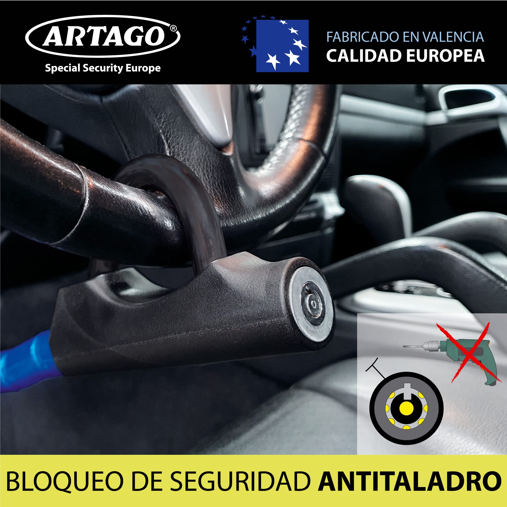 artago-880-antirrobo-coche-alta-gama-barra-volante-pedal-flexible-cable-acero-bl image 4
