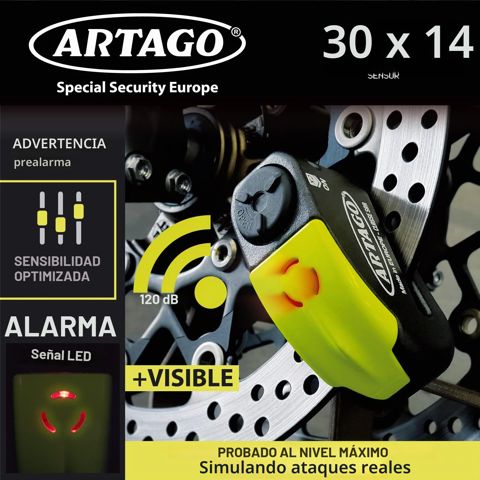 artago-30x3-pack-candado-antirrobo-disco-con-alarma-120db-alta-seguridad-soporte image 4
