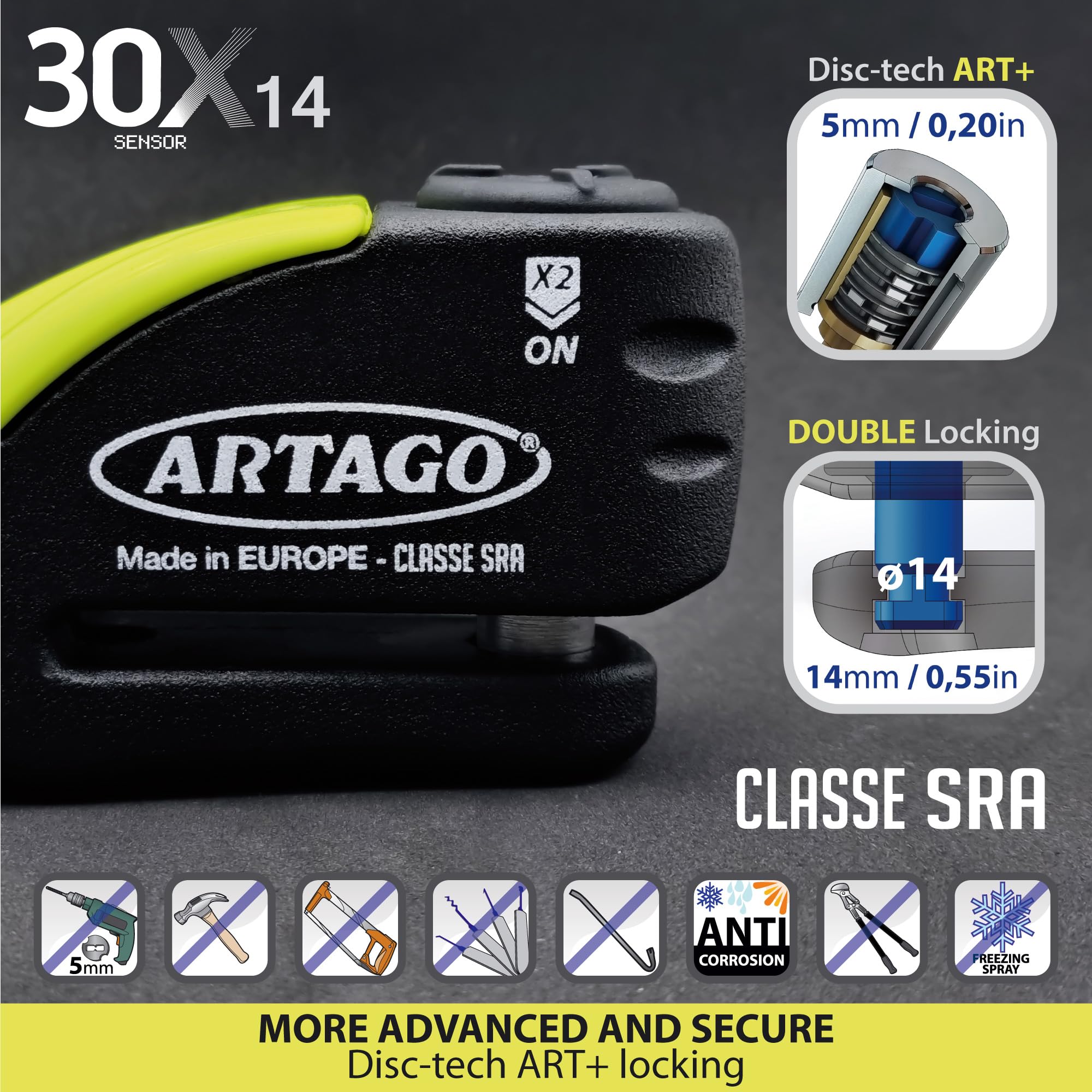 artago-30x7-pack-candado-antirrobo-disco-con-alarma-120db-soporte-honda-cb650f-c image 3