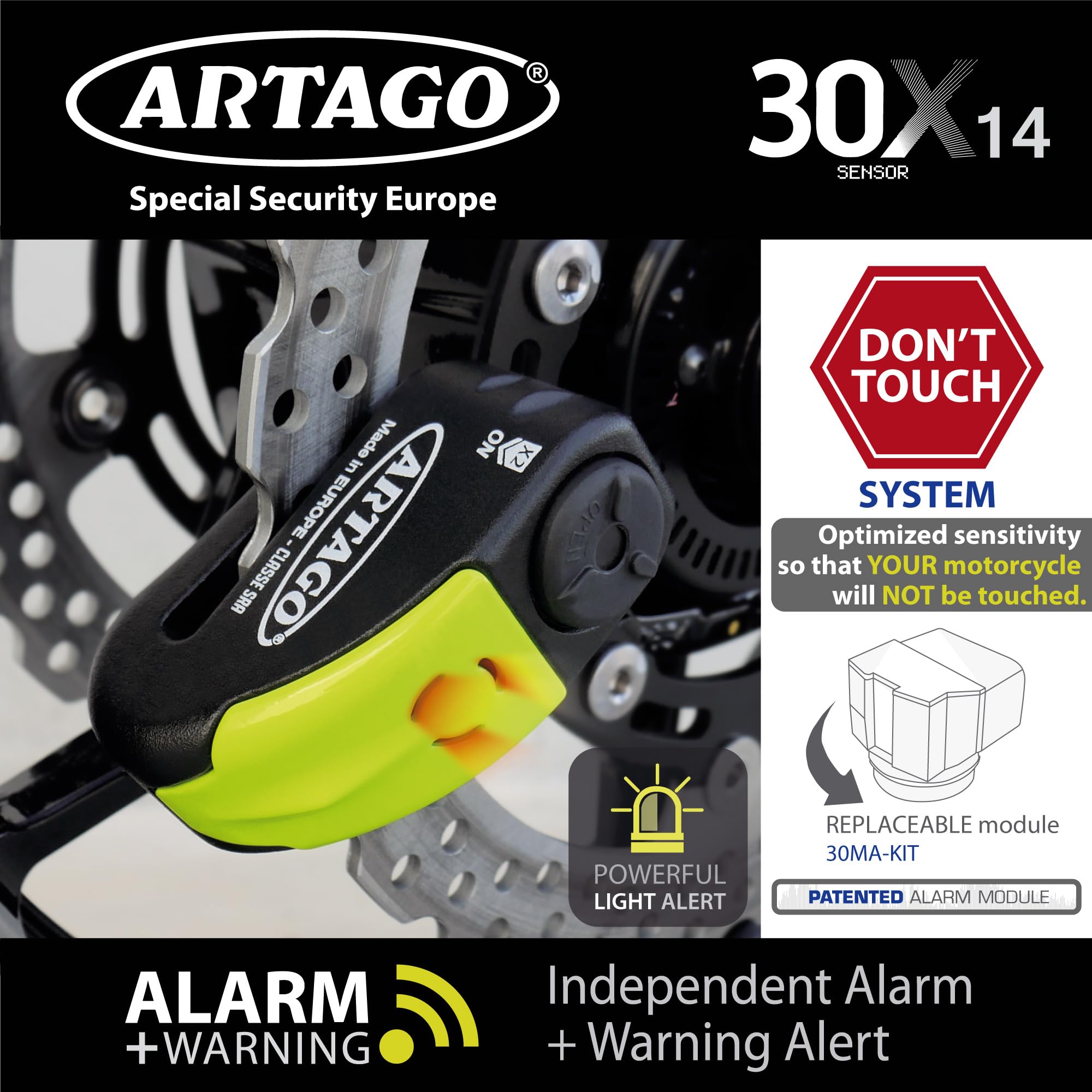 artago-30x3-pack-candado-antirrobo-disco-con-alarma-120db-alta-seguridad-soporte image 5