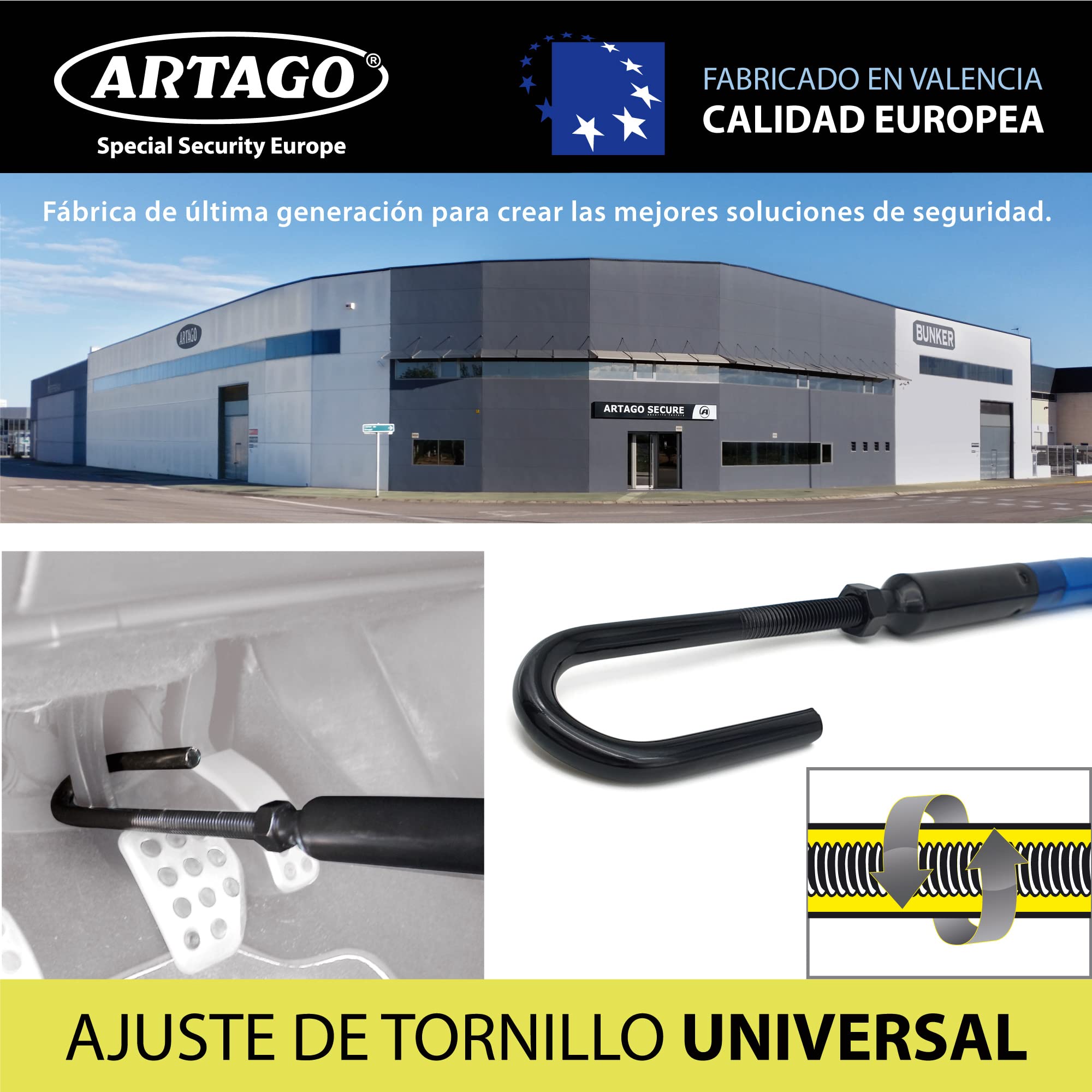 artago-880-antirrobo-coche-alta-gama-barra-volante-pedal-flexible-cable-acero-bl image 3