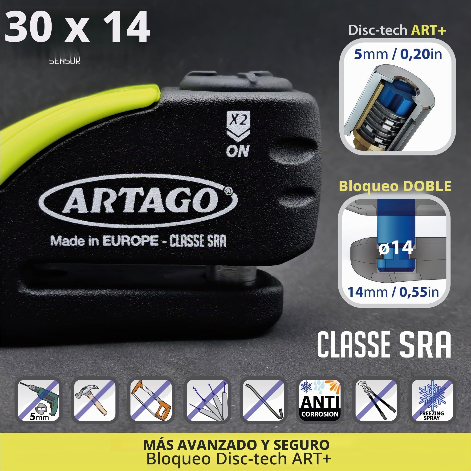 artago-30x2-pack-candado-antirrobo-disco-con-alarma-120db-alta-seguridad-soporte image 2