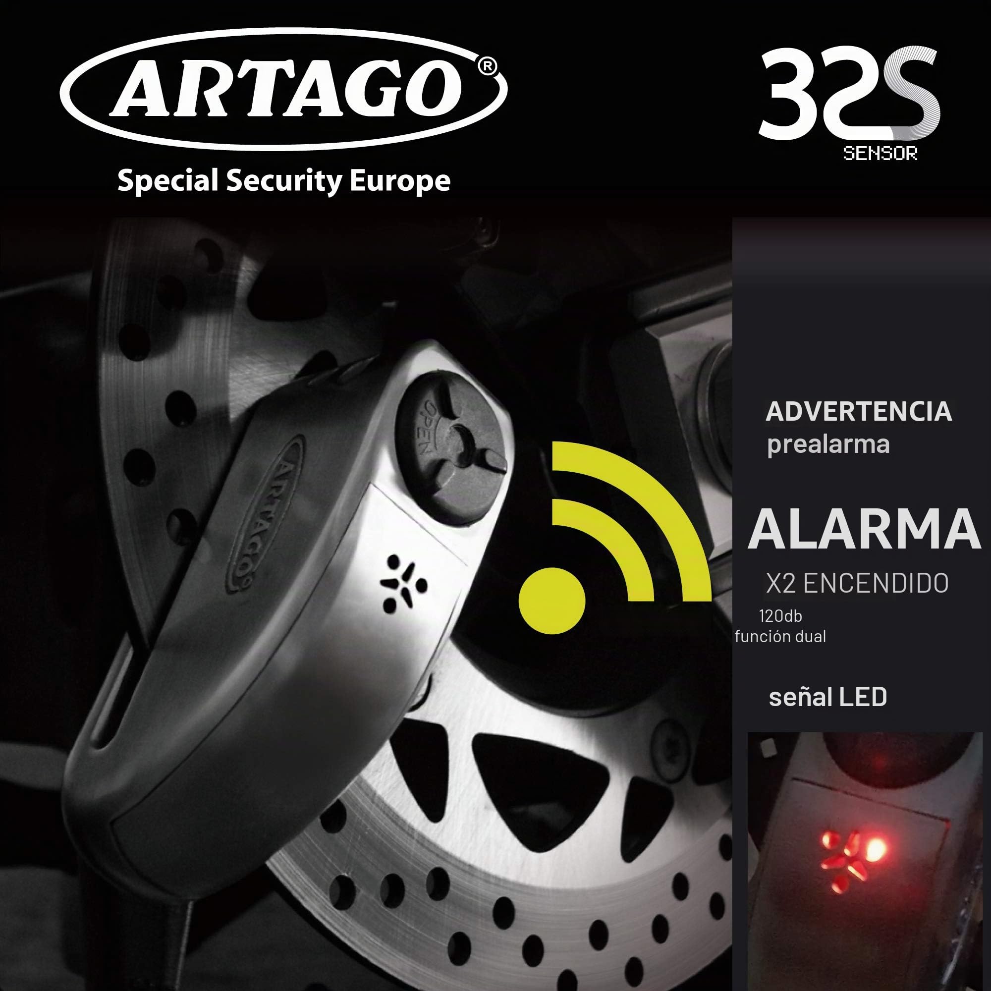 artago-32s6-pack-candado-antirrobo-disco-con-alarma-120db-soporte-yamaha-mt-09-t image 4
