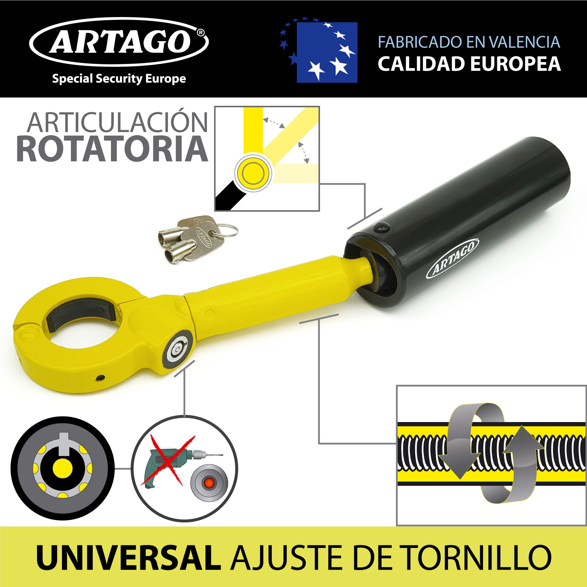 artago-862a-b-antirrobo-coche-freno-de-mano-ajuste-rosca-patentado-bloqueo-palan image 3