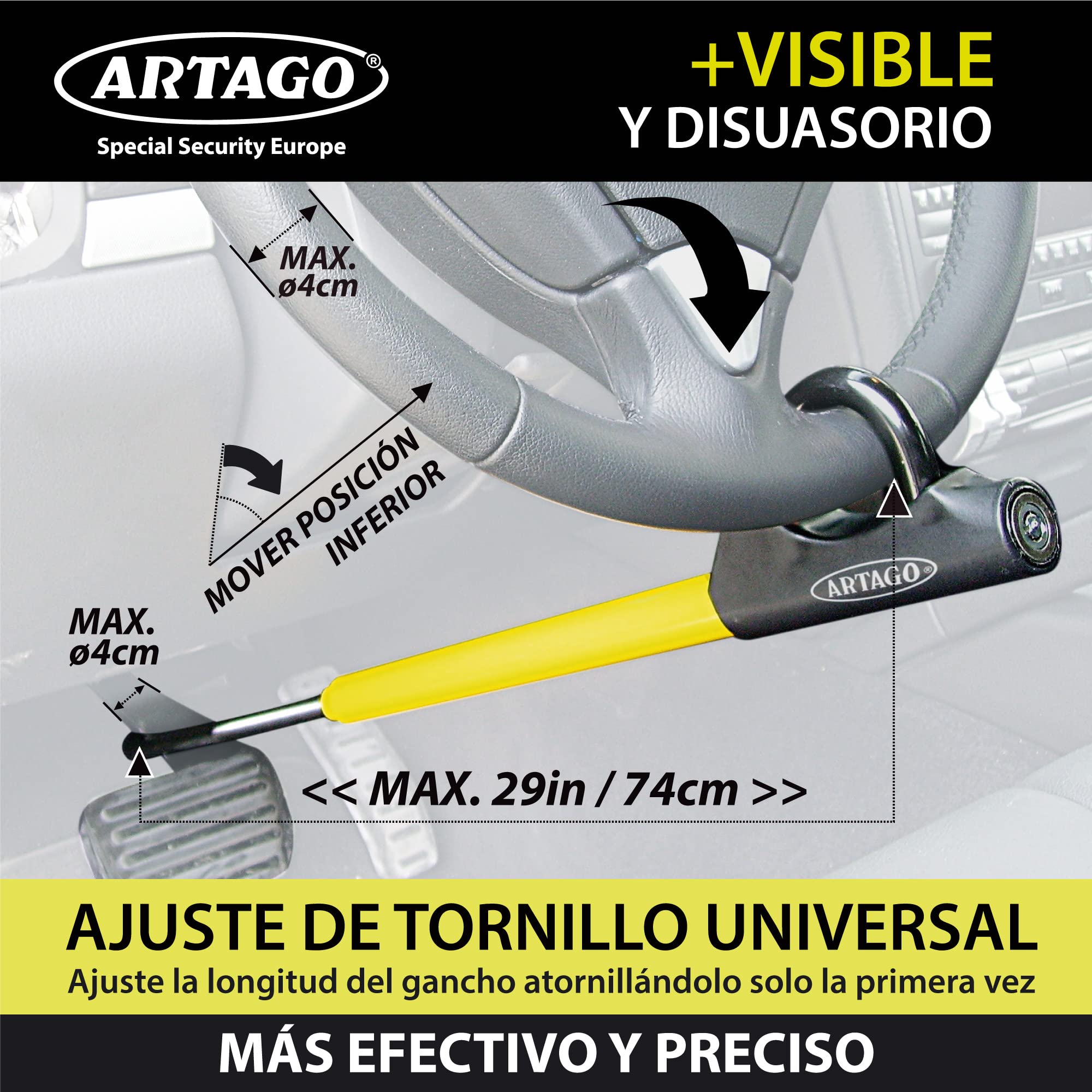 artago-871-antirrobo-coche-alta-gama-barra-bloqueo-volante-pedal-ajuste-rosca-pr image 5