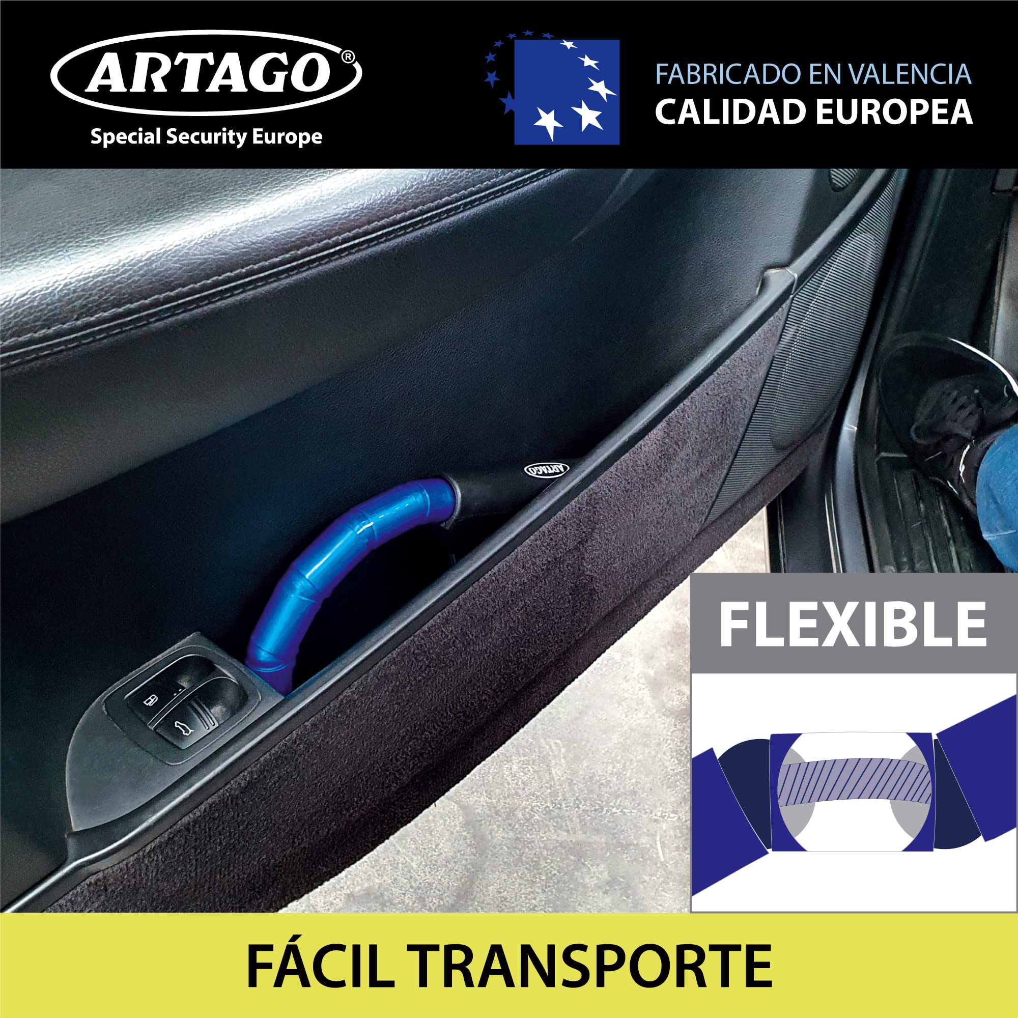 artago-880-antirrobo-coche-alta-gama-barra-volante-pedal-flexible-cable-acero-bl image 6