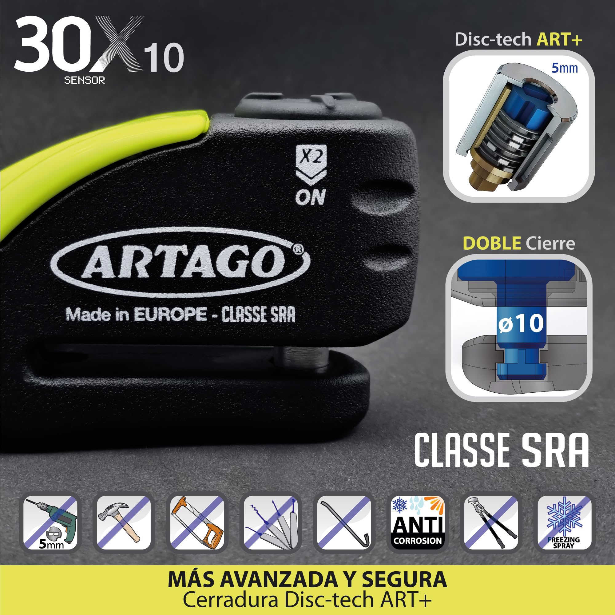 artago-30x10-candado-moto-alta-gama-antirrobo-disco-2en1-con-alarma-120db-homolo image 2