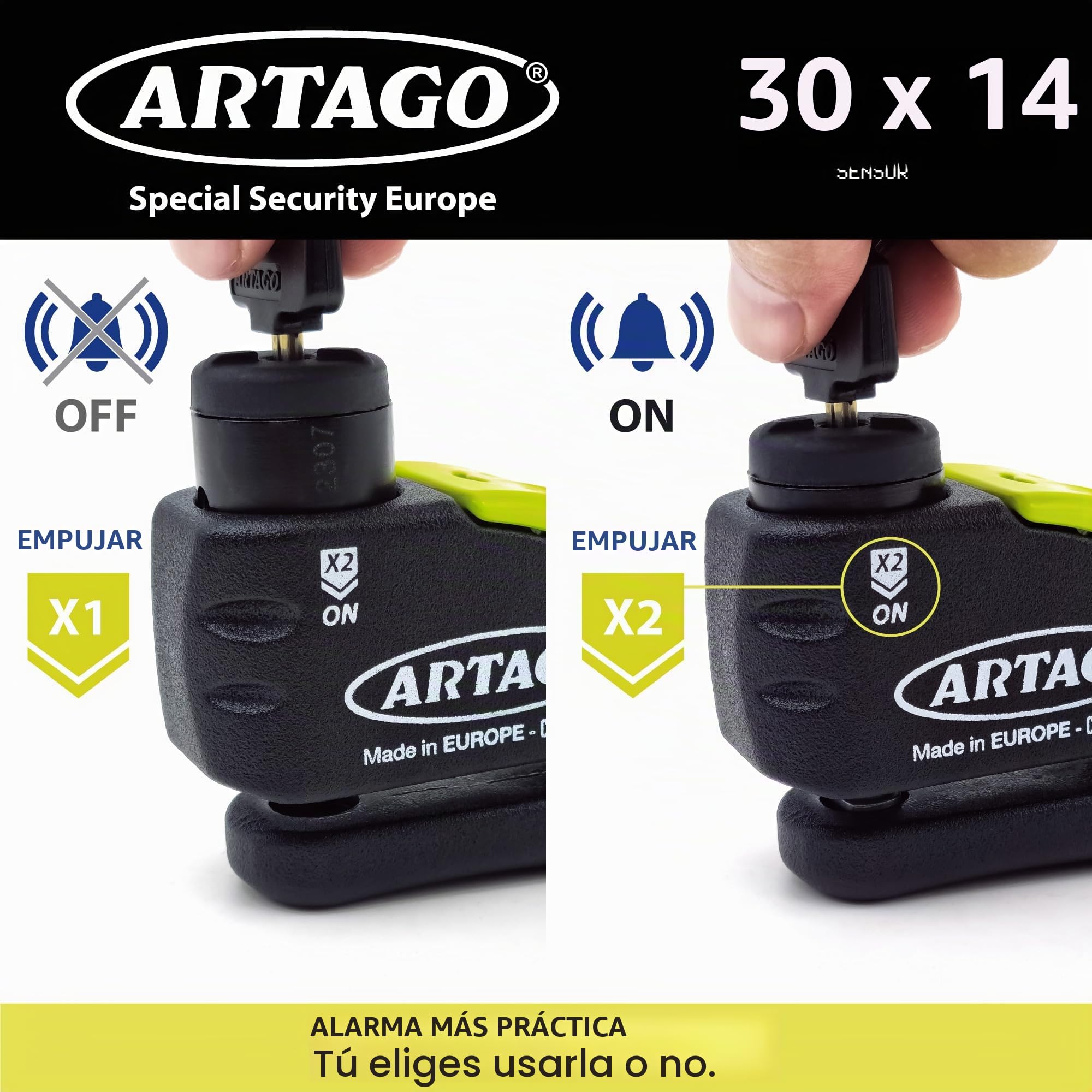 artago-30x2-pack-candado-antirrobo-disco-con-alarma-120db-alta-seguridad-soporte image 6