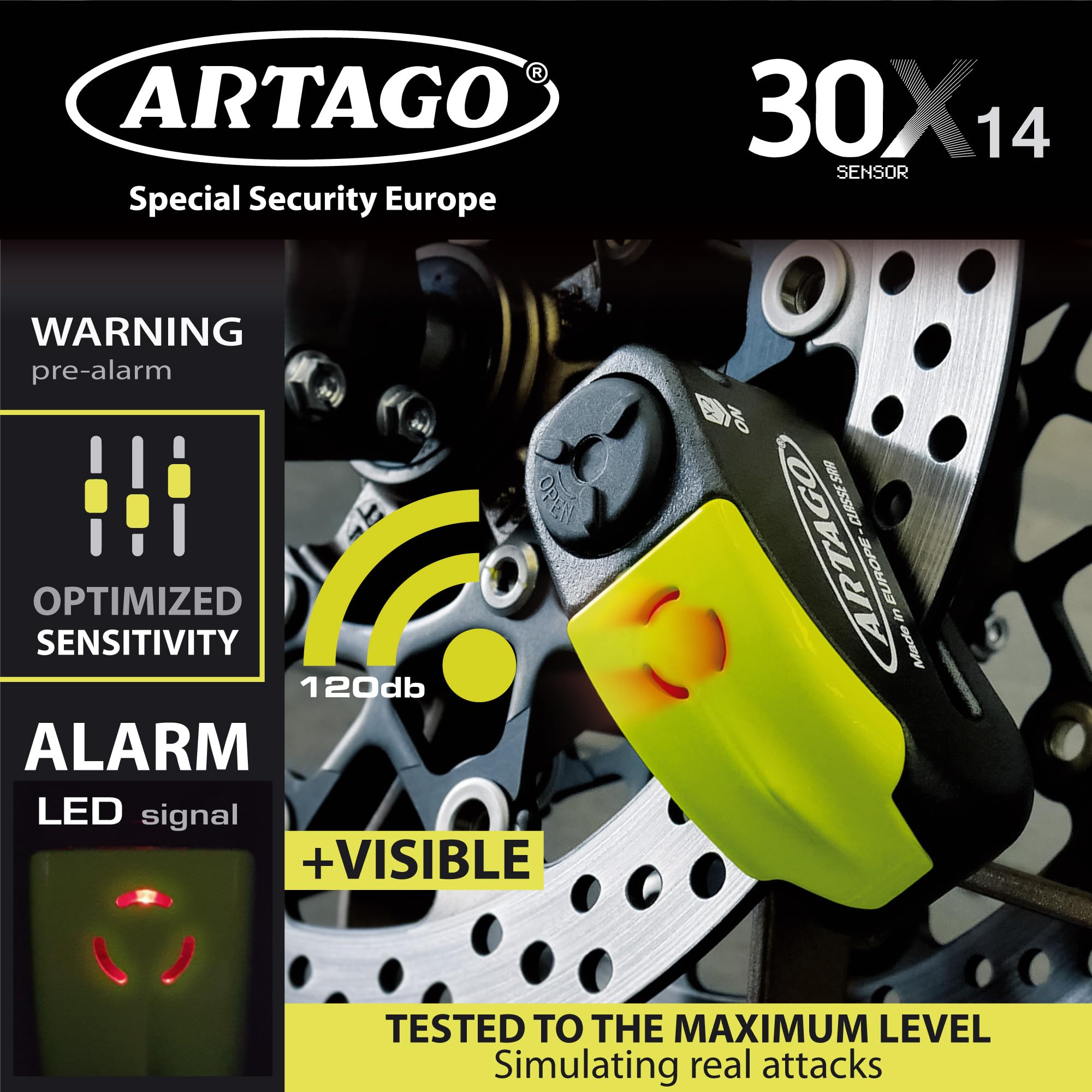 artago-30x2-pack-candado-antirrobo-disco-con-alarma-120db-alta-seguridad-soporte image 3